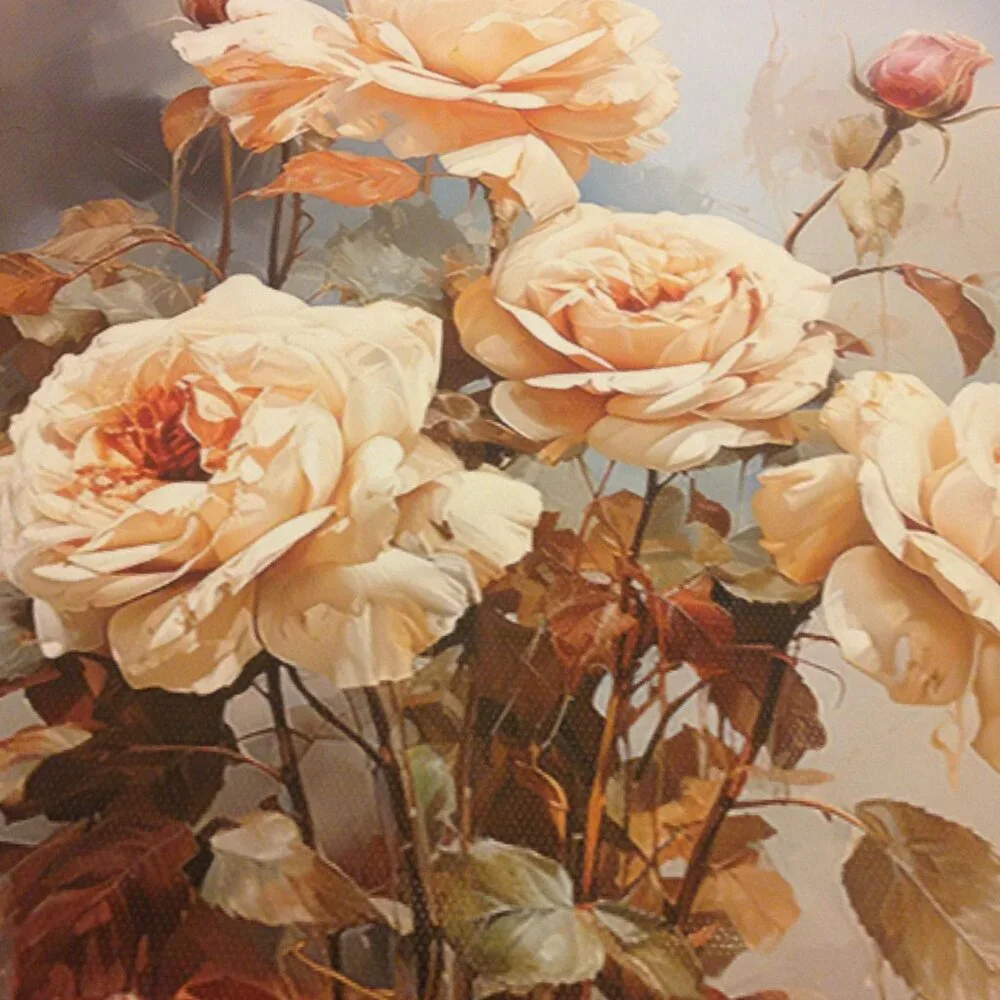 Lovely florals in faux wood frames, pinks to lite peach tones